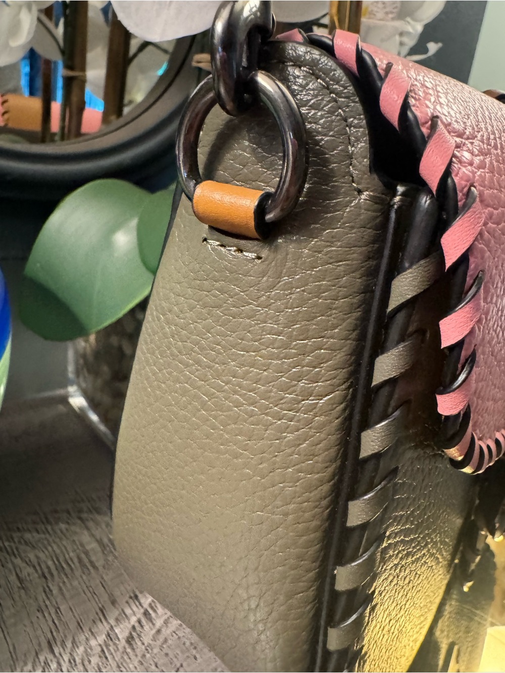 Coach Colorblock Leather Crossbody Bag in Pink, Tan & Olive LIKE NEW - Picture 6 of 9